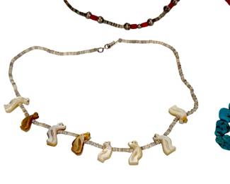 Vintage Southwest Style Lot of 4 Necklaces Turquoise Coral Heishi Bird Fetish
