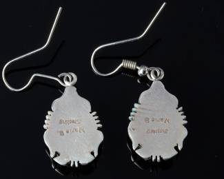 Navajo Marie Bahe Turquoise Sterling Silver Teardrop Native American Earrings