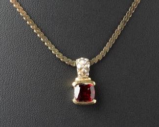 Lorenzo 18k Gold & Sterling Silver Pendant Necklace w/ Red Stone, 18in