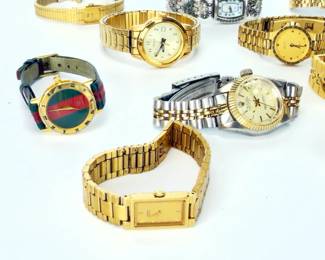 Vintage Ladies Watch Lot: Rolex (Inauthentic), Seiko, Gruen, Jaz, Pulsar, Gucci
