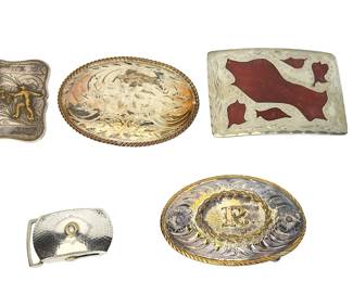 Lot of 5 Vintage Western Belt Buckles - B-K Sterling Front, Hickok