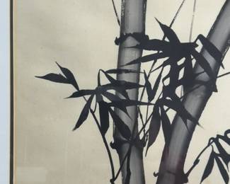 Masako Van Leijenhorst Original Sumi-e Ink Wash Art - Cardinal & Bamboo