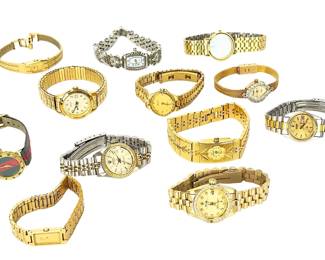 Vintage Ladies Watch Lot: Rolex (Inauthentic), Seiko, Gruen, Jaz, Pulsar, Gucci