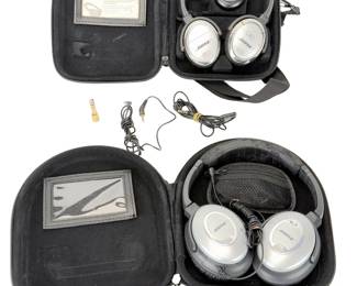 Lot of 2 Bose QuietComfort QC-3 & QC-2 Noise Canceling Headphones w/ Cases