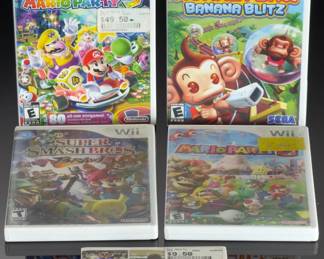 Lot of 5 Nintendo Wii Video Games: Mario Party 9 & 8, Smash Bros. Brawl, Wii Sports