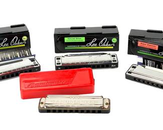 Lot of 4 Harmonicas: 3 Lee Oskar by Tombo 9Japan) & 1 The Bandmaster GDR