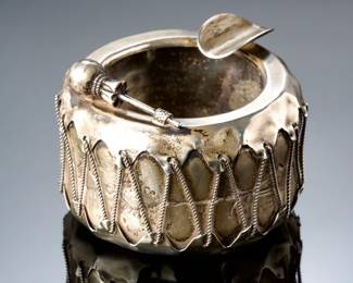 Vintage Navajo Sterling Silver Ashtray | Tom Tom Drum Design | Pre-1965 Arizona