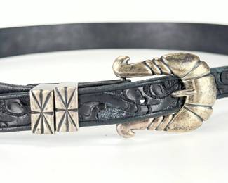 Vintage Eddie Bauer Western Leather Belt with Silver Ranger Set Buckle 36