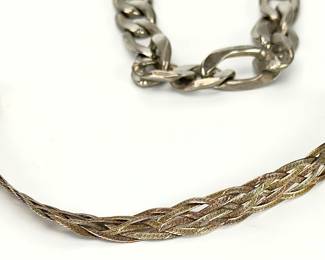 Sterling Silver Lot of 2 Bracelets: Figaro Chain & Braided, 42.51 Grams