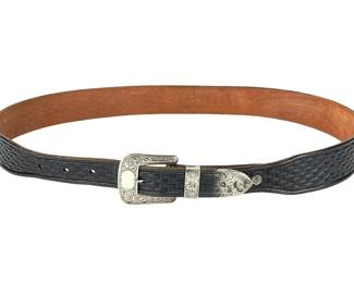 Vintage Sterling Silver Western Ranger Set buckle & Tooled Leather Belt