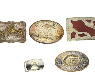 Lot of 5 Vintage Western Belt Buckles - B-K Sterling Front, Hickok