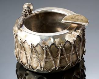 Vintage Navajo Sterling Silver Ashtray | Tom Tom Drum Design | Pre-1965 Arizona