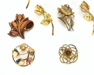 12 Vintage Brooches Pins: Eggert Sterling, Renoir, Sarah Coventry, Floral Styles