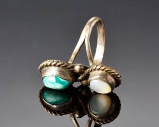 Vintage Native American Style Turquoise & MOP Silver Ring Sz 7