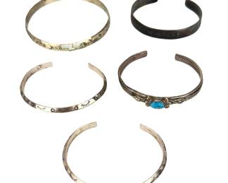 Vintage Southwest Style Lot of 5 Bracelets: Turquoise Cuff, Stamped Metal Bangles
