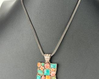 Sterling Silver Necklaces Lot (2): Multi-Stone Pendant. &Wavy Chain, 40.23g