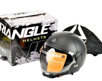 New Triangle OP12A Open Face Motorcycle Helmet Matte Black Size M DOT Certified