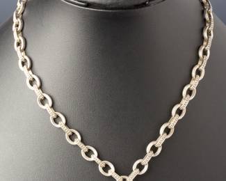 Chunky Sterling Silver Pave Heart Pendant Necklace 17" - 59.9g