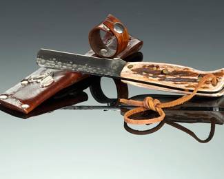 Custom Handmade Knife w/ Antler Handle & AJ Harrover Leather Sheath