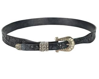 Vintage Eddie Bauer Western Leather Belt with Silver Ranger Set Buckle 36