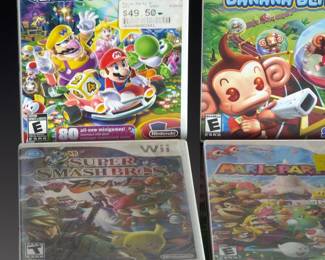 Lot of 5 Nintendo Wii Video Games: Mario Party 9 & 8, Smash Bros. Brawl, Wii Sports