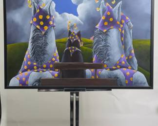 Sheila Bohanon 1998 Original Painting: Whimsical Horses, Dog & Circus Tent