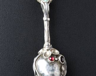 Signed PA 925 Organic Modernist Sterling Silver Multi-Stone Pendant Necklace