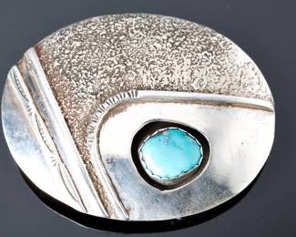 Vintage Navajo Tufa Cast Shadowbox Sterling Silver Turquoise Belt Buckle