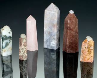 Lot of 6 Natural Stone Obelisks Towers: Quartz, Agate, Jasper Mineral Collection
