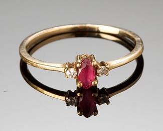 Elegant 10K Yellow Gold Ruby & Diamond Accent Ring, Sz 4.5, Signed GTR