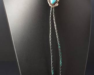 Vintage Navajo Silver & Turquoise Bolo Tie, Unsigned