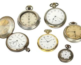 Lot of 6 Vintage Pocket Watches: Elgin, Junghans, Westclox - Untested, For Repair