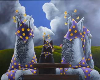 Sheila Bohanon 1998 Original Painting: Whimsical Horses, Dog & Circus Tent