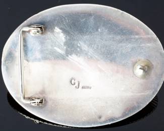 Vintage Navajo Charlie John (Cj) Sterling Silver Turquoise Hand Stamped Belt Buckle
