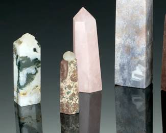 Lot of 6 Natural Stone Obelisks Towers: Quartz, Agate, Jasper Mineral Collection