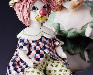 Zampiva Spaghetti Hair Porcelain. Child &Clown Figurines Lot of 2