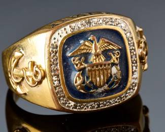 US Navy Gold Plated Military Ring Valor. &Glory Sz 13. -Eagle & Anchor
