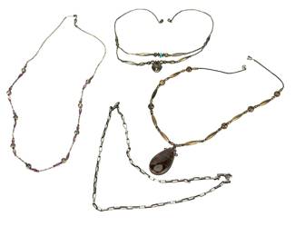 Vintage Native American Southwest Sterling Silver & Stone Necklaces (4)