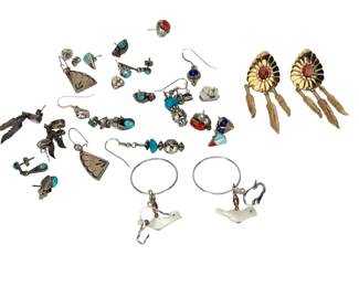 Lot of 16 Pairs Native American Southwest Style Earrings Turquoise Coral