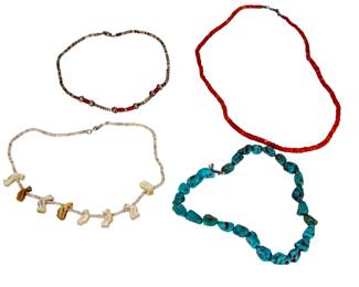 Vintage Southwest Style Lot of 4 Necklaces Turquoise Coral Heishi Bird Fetish