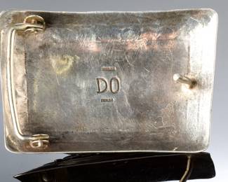 Vintage Navajo Sterling Silver Turquoise Coral Signed DO Belt Buckle