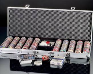 PERFECT 10 Poker Chip Set with Risque Playing Cards & Dice in Case