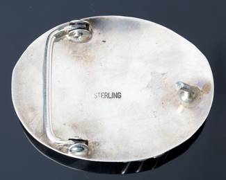 Vintage Navajo Tufa Cast Shadowbox Sterling Silver Turquoise Belt Buckle