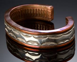 Marc Anita Navajo Sterling Silver Copper Cuff Bracelet - Hand Stamped, 166.7g