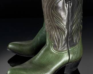 David Espinoza Custom Green Pebbled Bull Hide Cowboy Boots Men's Size 10 Western