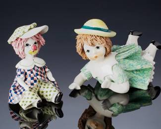 Zampiva Spaghetti Hair Porcelain Child & Clown. FigurinesLot of 2