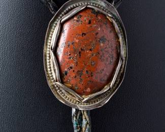 Vintage Native American Bolo Tie with Hand-Set Mahogany Obsidian Stone