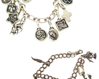 Lot of 2 Vintage Sterling Silver Charm Bracelets, 101.77g Total Weight