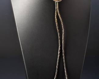 Vintage Native American Bolo Tie with Hand-Set Mahogany Obsidian Stone