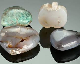 Natural Stone Carvings: Agate Hearts, Geode Heart, Dendritic Agate & Amazonite Apple